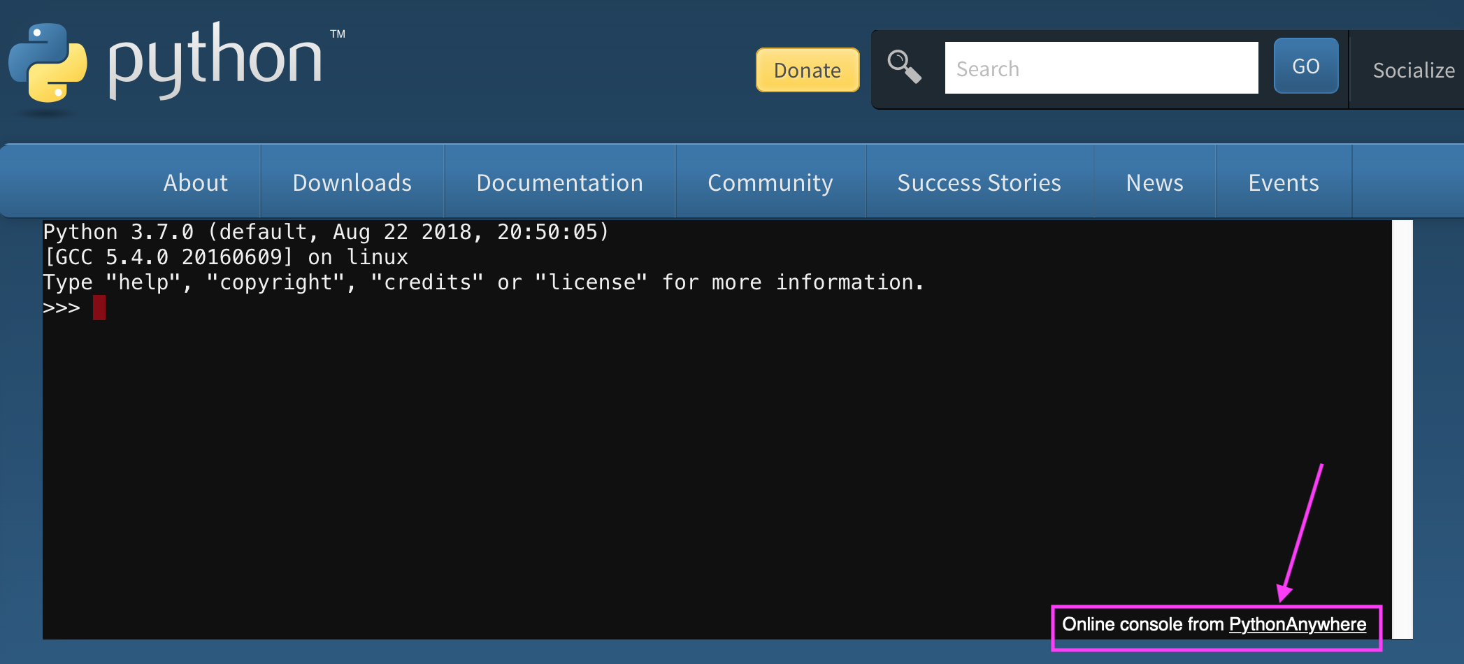 Pythonanywhere on Python site